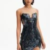 Solado Colorful Sequin Notched Neck Off Shoulder Mini Dress