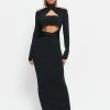 SOLADO Halter Neck Cut Out Long Sleeve Maxi Dress