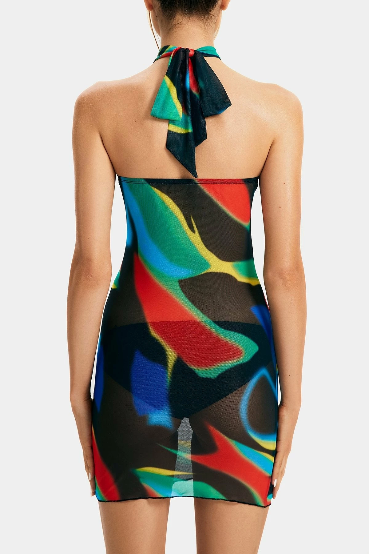 SOLADO Abstract Print Cut Out Mesh Drawstring Mini Dress 7 SOLADO Abstract Print Cut Out Mesh Drawstring Mini Dress - Image 7