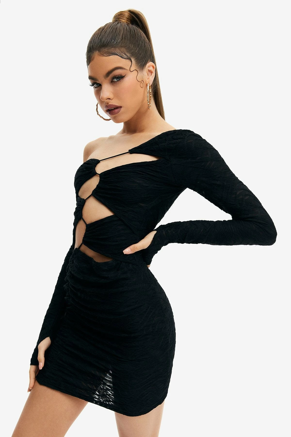 SOLADO Asymmetrical Cut Out Lace Jacquard Mini Dress 3 SOLADO Asymmetrical Cut Out Lace Jacquard Mini Dress - Image 3