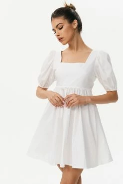 Solado Square Neck Backless Puff Sleeve Mini Dress