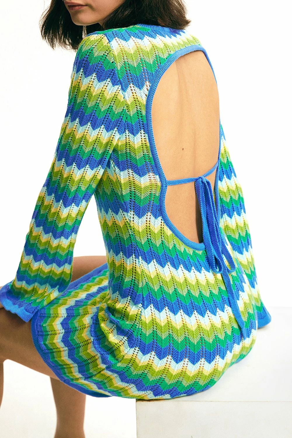 Solado Open Back Stripe Print Long Sleeve Knitted Sweater Dress 3 Solado Open Back Stripe Print Long Sleeve Knitted Sweater Dress - Image 3