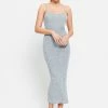 SOLADO Plunging Neck Stripe Knitted Mermaid Midi Dress