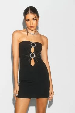 SOLADO Rhinestone Decor Cut Out Tube Mini Dress