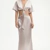 Solado Satin Plunging Neck Tie Front Maxi Dress