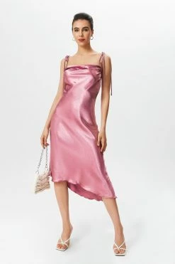 Solado Satin Irregular Hem Midi Dress