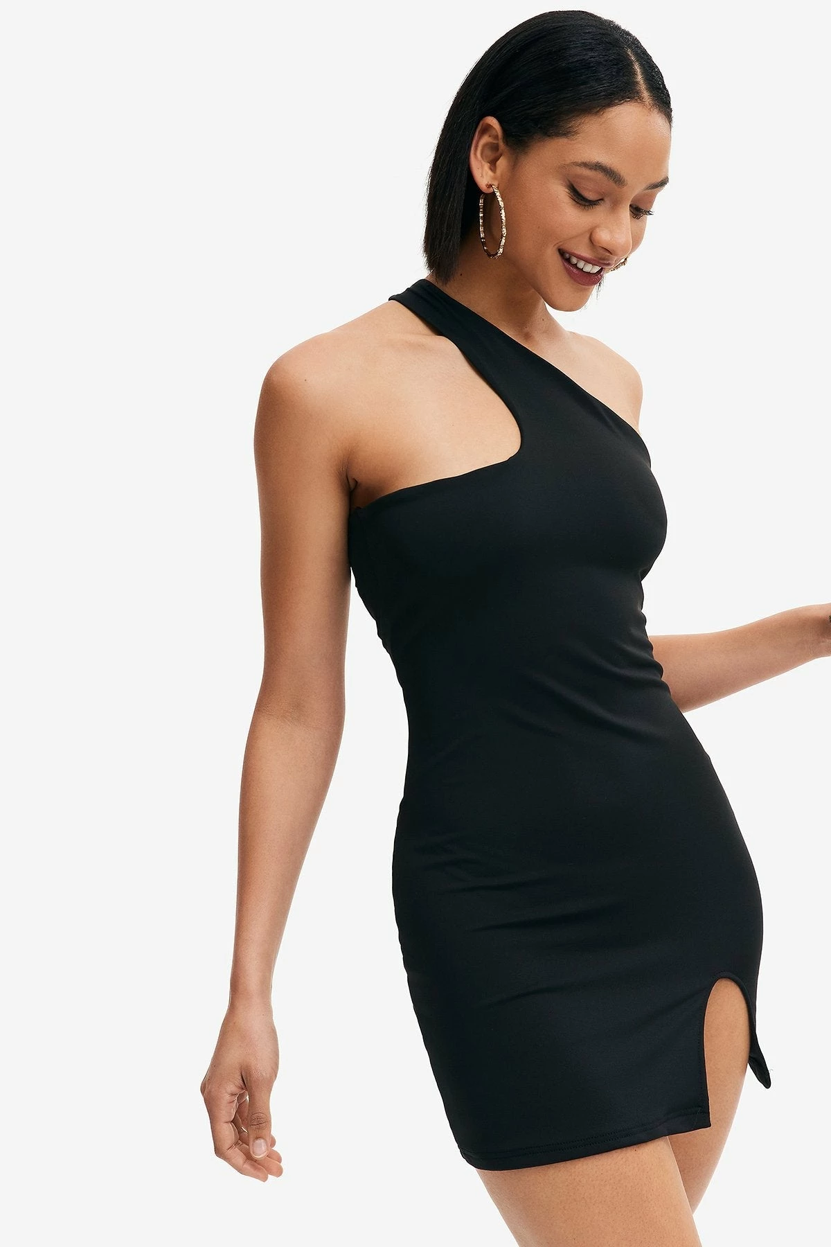 Solado One Shoulder Lace Up Backless Split Hem Mini Dress 4 Solado One Shoulder Lace Up Backless Split Hem Mini Dress - Image 4