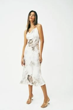 Solado Abstract Print Cowl Neck Backless Midi Dress