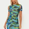 Solado Abstract Print Cut Out Short Sleeve Mini Dress