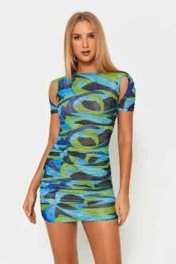 Solado Abstract Print Cut Out Short Sleeve Mini Dress