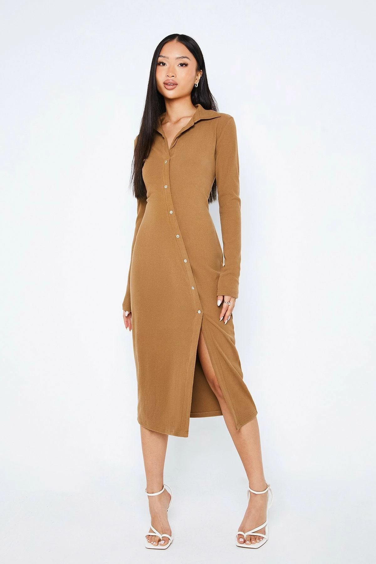 SOLADO Lapel Neck Button Front Split Hem Midi Dress 2 SOLADO Lapel Neck Button Front Split Hem Midi Dress - Image 2