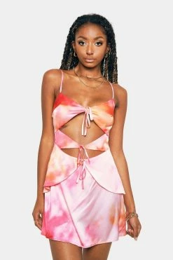 SOLADO Tie Dye Cut Out Backless Mini Dress