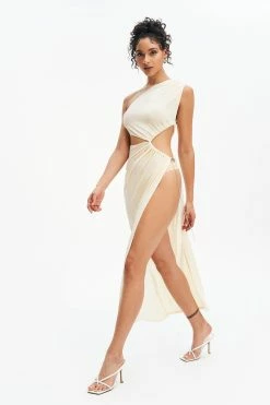 Solado One Shoulder Cut Out High Slit Maxi Dress