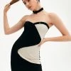Solado Colorblock Button Decor Backless Tube Mini Dress