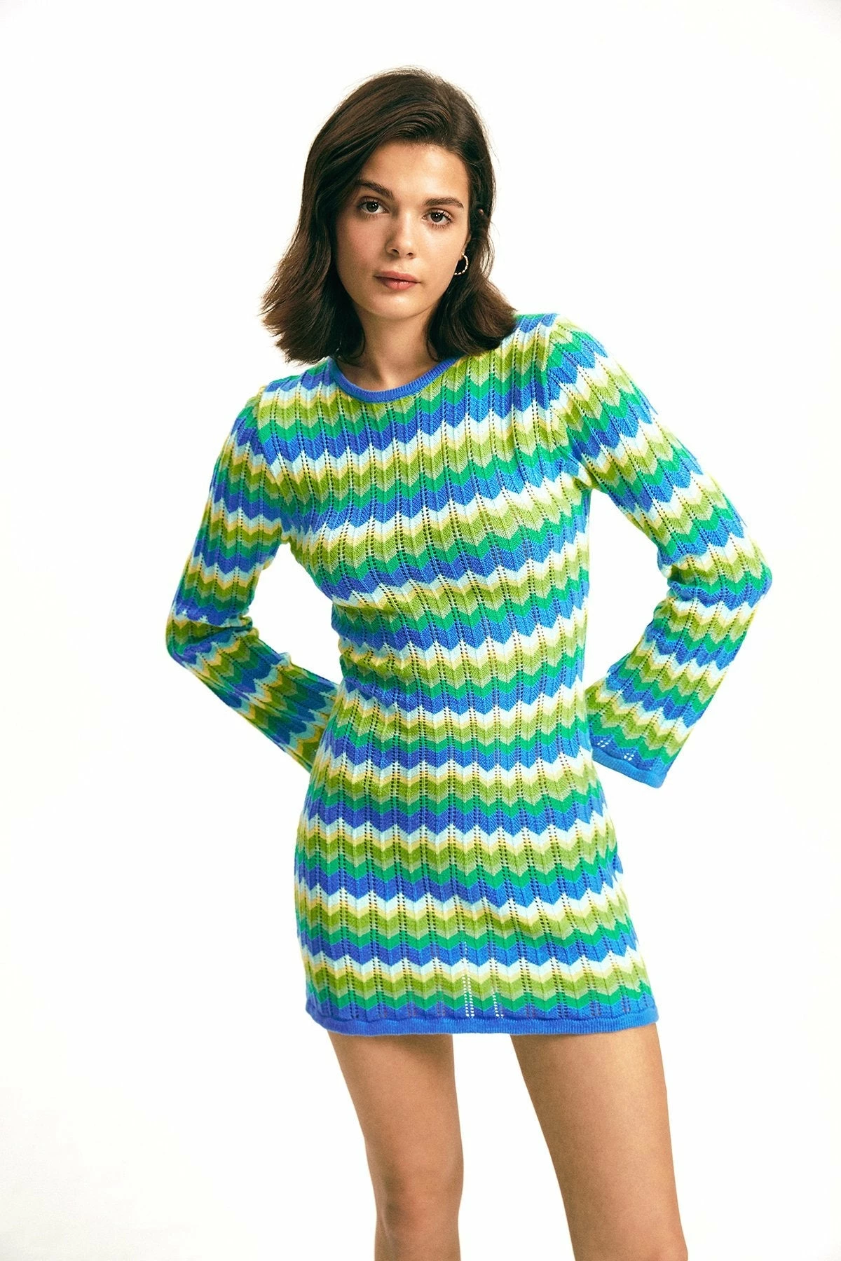 Solado Open Back Stripe Print Long Sleeve Knitted Sweater Dress 2 Solado Open Back Stripe Print Long Sleeve Knitted Sweater Dress - Image 2