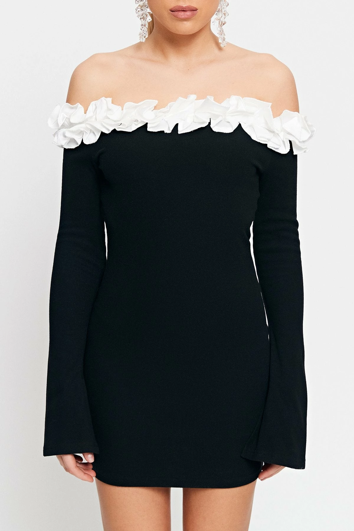 SOLADO Off Shoulder Colorblock Trim Split Cuff Mini Dress 6 SOLADO Off Shoulder Colorblock Trim Split Cuff Mini Dress - Image 6