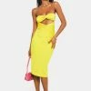 SOLADO Tube Twist Front Cut Out Ruched Midi Dress