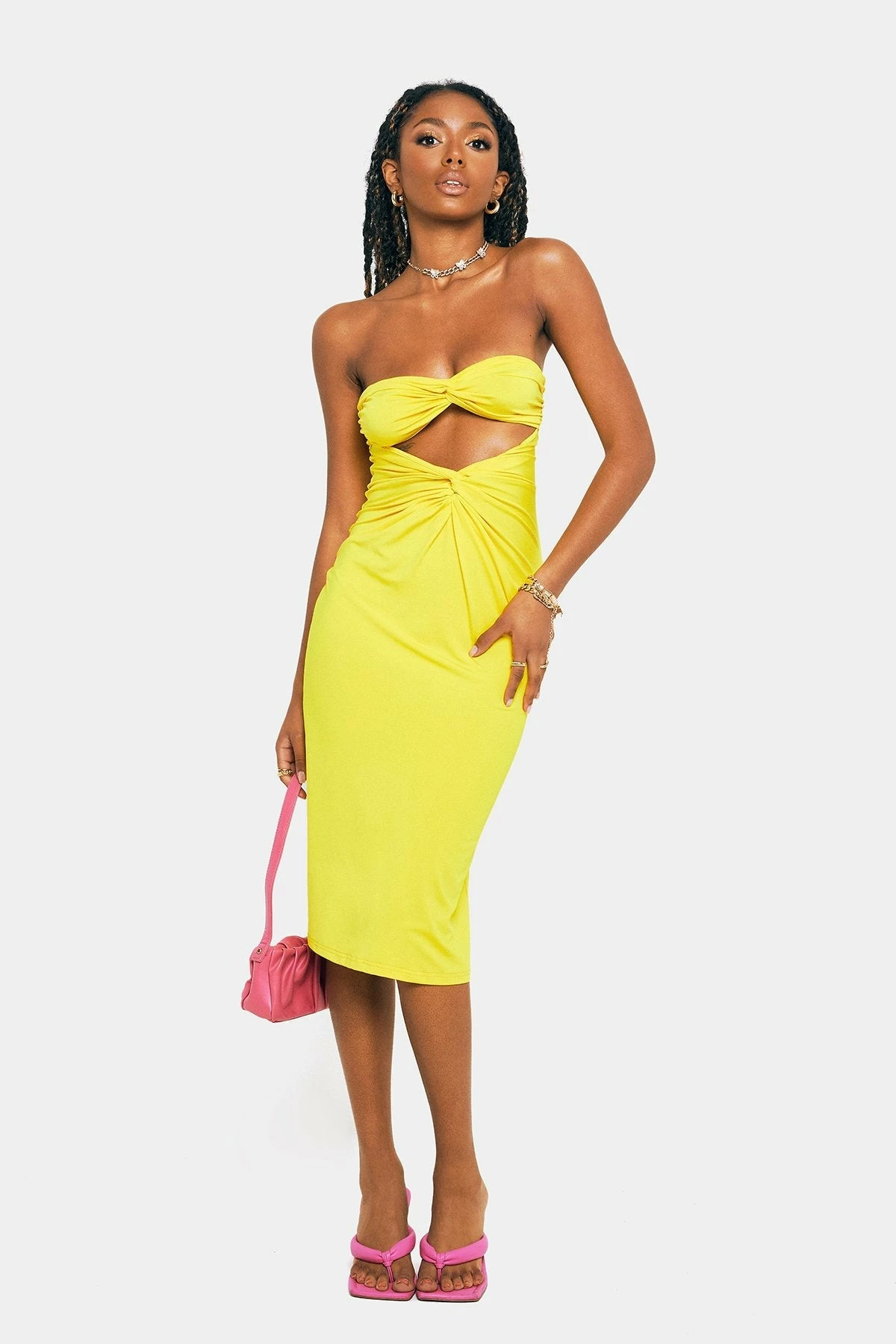 SOLADO Tube Twist Front Cut Out Ruched Midi Dress 1 SOLADO Tube Twist Front Cut Out Ruched Midi Dress