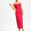 Solado Satin Cowl Neck Tie Backless Solid Maxi Dress