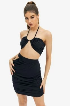 Solado Two Pieces Halter Neck Cut Out Mini Dress