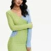 Solado Texture Colorblock V Neck Bodycon Dress