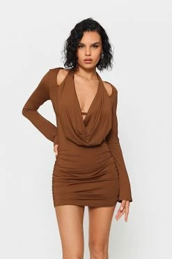 Solado Halter Neck Layered Bodycon Long Sleeve Mini Dress