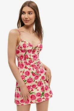 Solado Plunging Neck Floral Print Backless Mini Dress