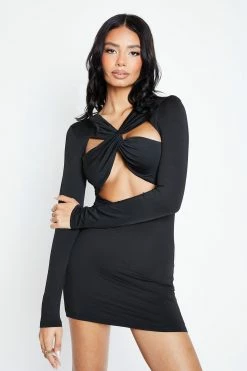 Solado Twist Front Cut Out Long Sleeve Mini Dress