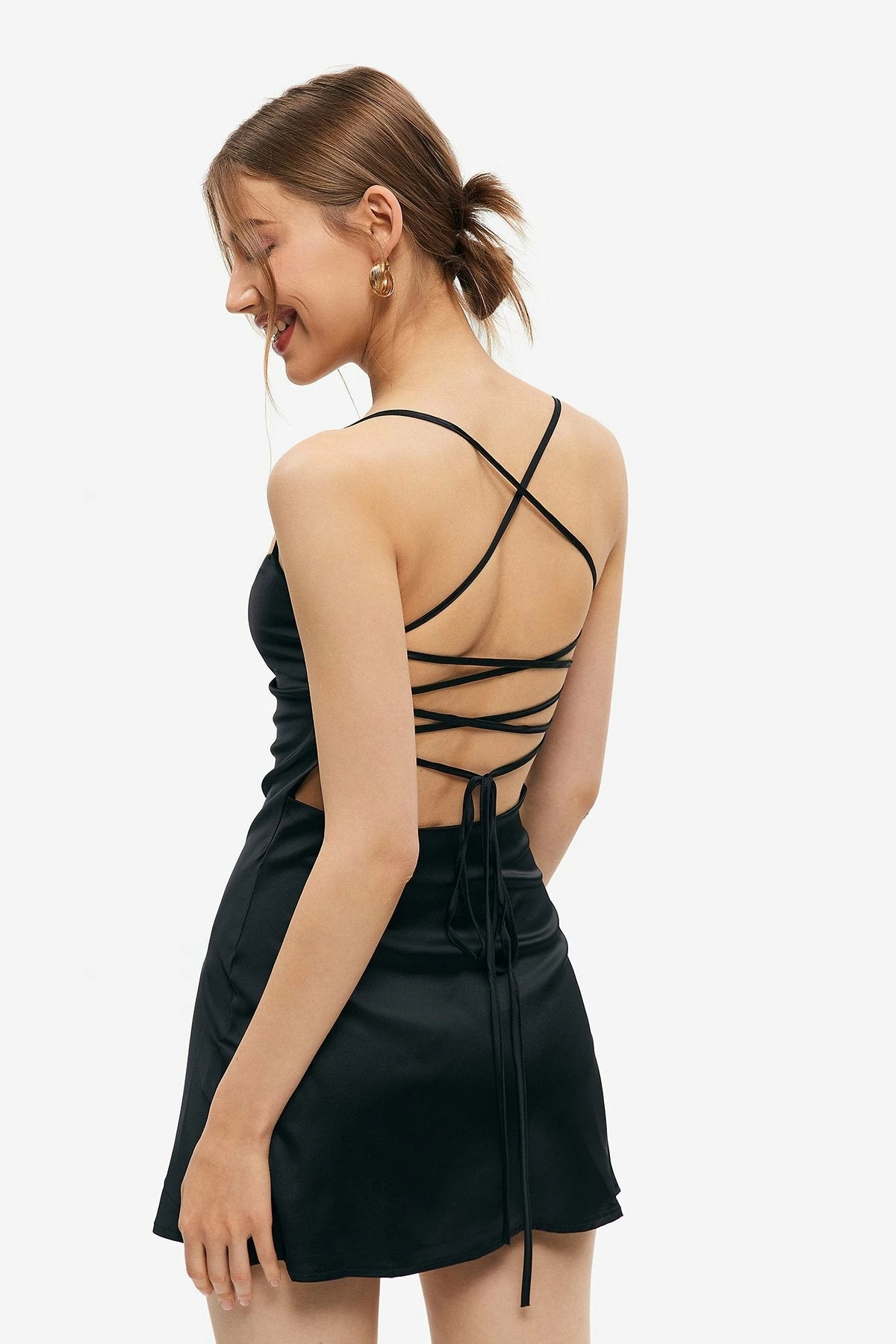 Solado Satin Lace Up Backless Solid Mini Dress 10 Solado Satin Lace Up Backless Solid Mini Dress - Image 10