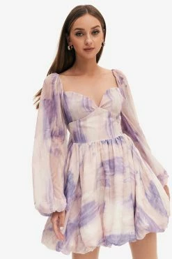 Solado Tie Dye Lantern Sleeve Flare Mini Dress