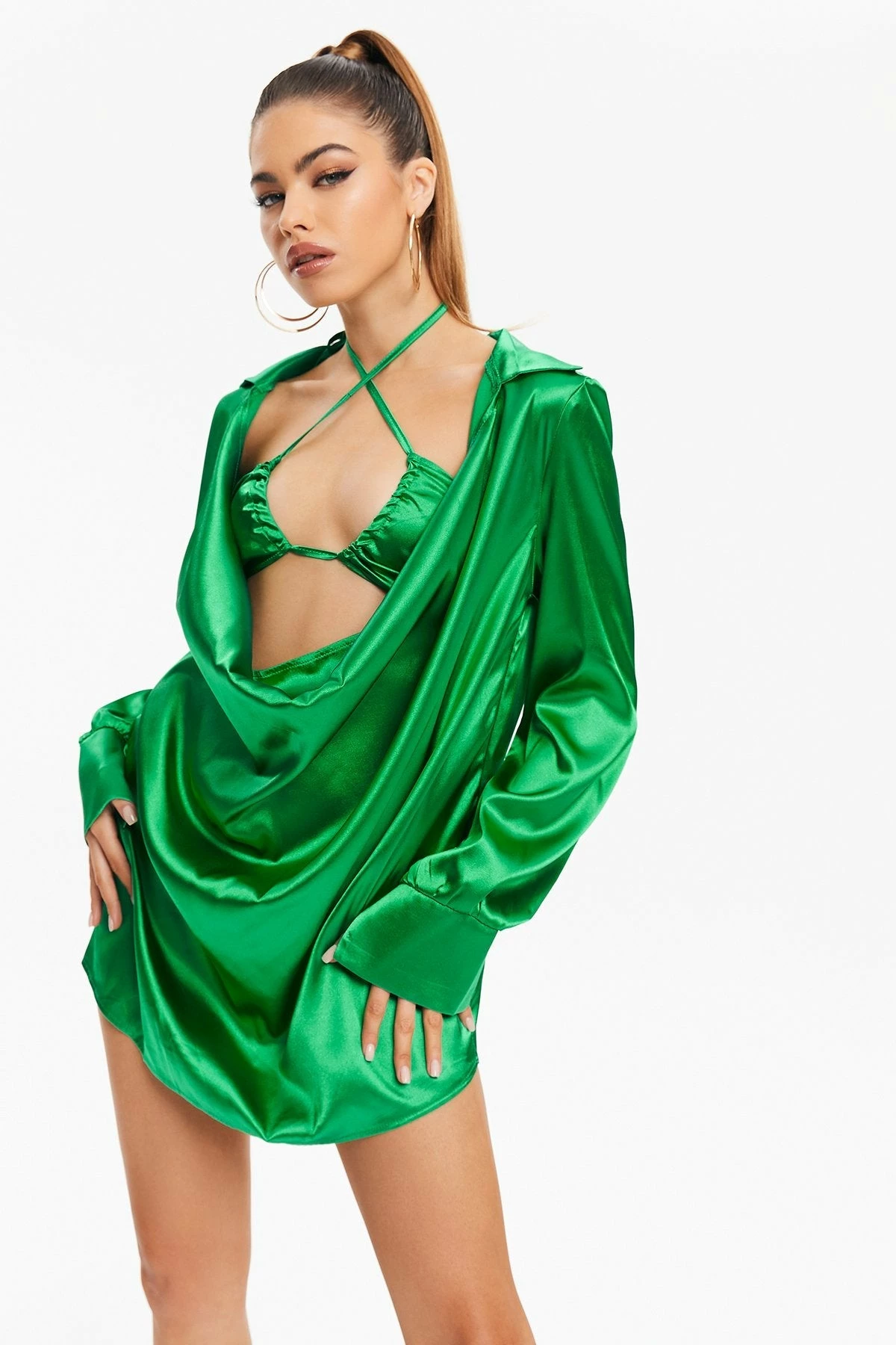 Solado Satin Ruched Scoop Neck Mini Dress 4 Solado Satin Ruched Scoop Neck Mini Dress - Image 4