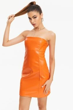 Solado Off Shoulder PU Leather Bodycon Dress