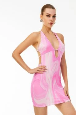 Solado Abstract Print Cut Out Open Back Mini Dress