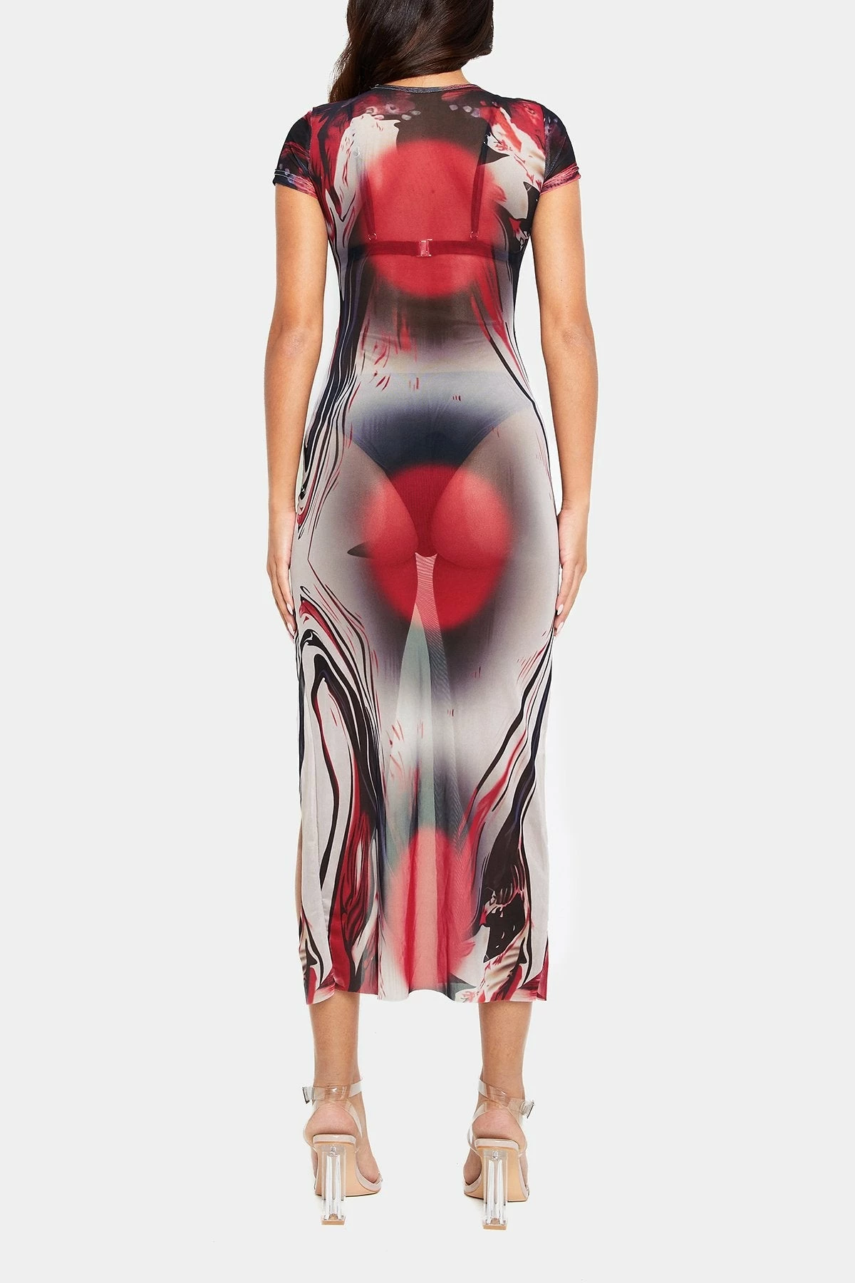 Solado Abstract Print Split Hem Short Sleeve Mesh Midi Dress Without Underwaer 7 Solado Abstract Print Split Hem Short Sleeve Mesh Midi Dress Without Underwaer - Image 7