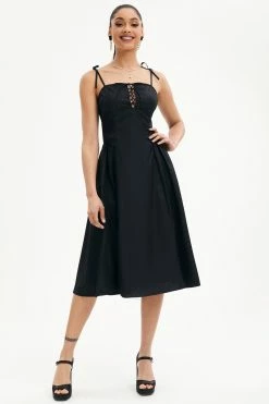 Solado Lace Up Cinched Waist Cami Midi Dress