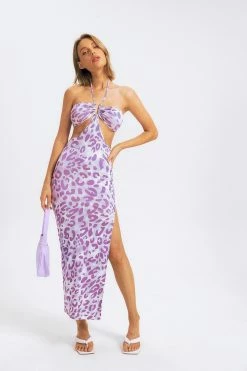 Solado Leopard Print Cut Out Side Split Maxi Dress
