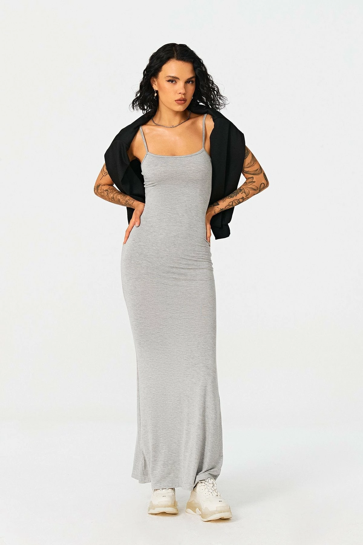 SOLADO Modal Plunging Neck Mermaid Solid Maxi Dress 1 SOLADO Modal Plunging Neck Mermaid Solid Maxi Dress