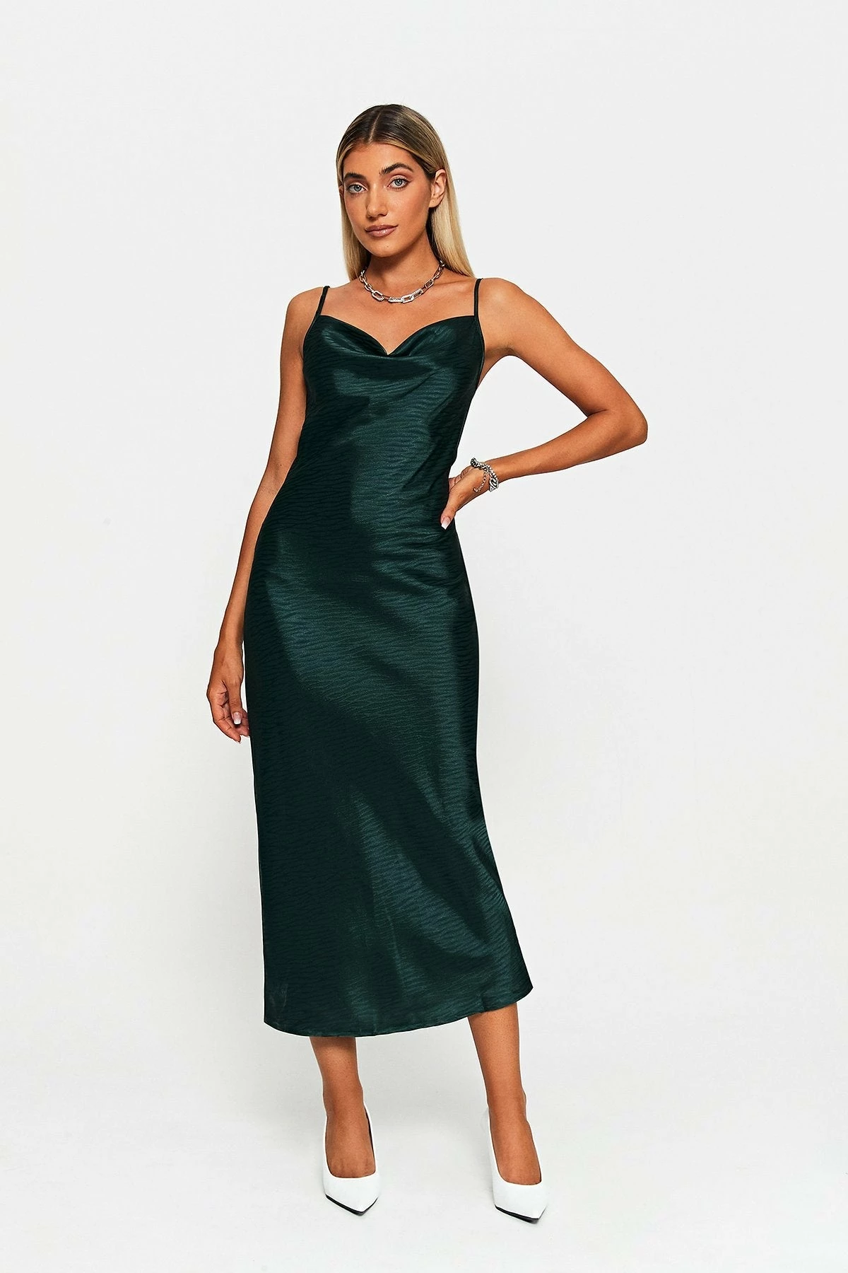 SOLADO Cowl Neck Jacquard Bodycon Midi Dress 3 SOLADO Cowl Neck Jacquard Bodycon Midi Dress - Image 3