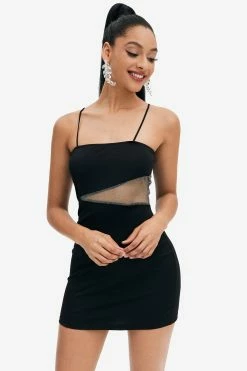 Solado Mesh Splicing Bodycon Solid Mini Cami Dress