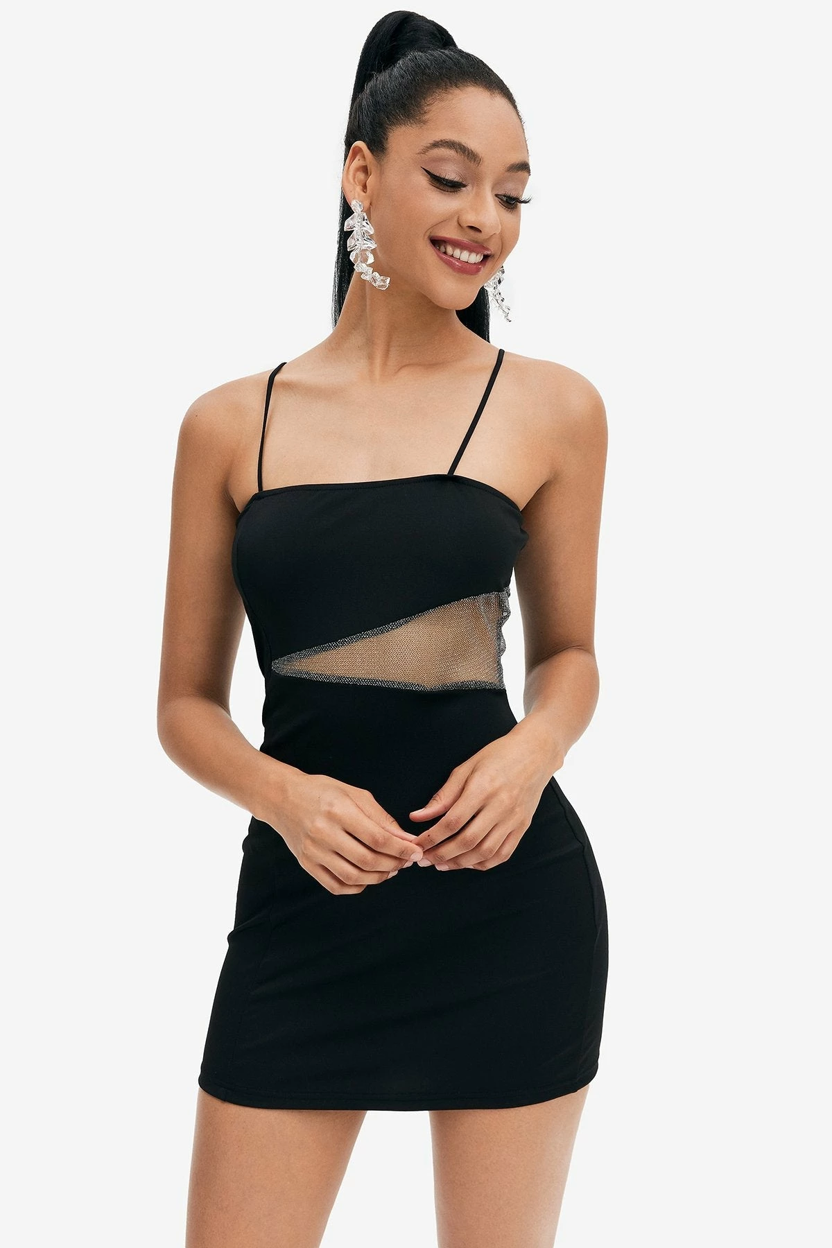 Solado Mesh Splicing Bodycon Solid Mini Cami Dress 1 Solado Mesh Splicing Bodycon Solid Mini Cami Dress