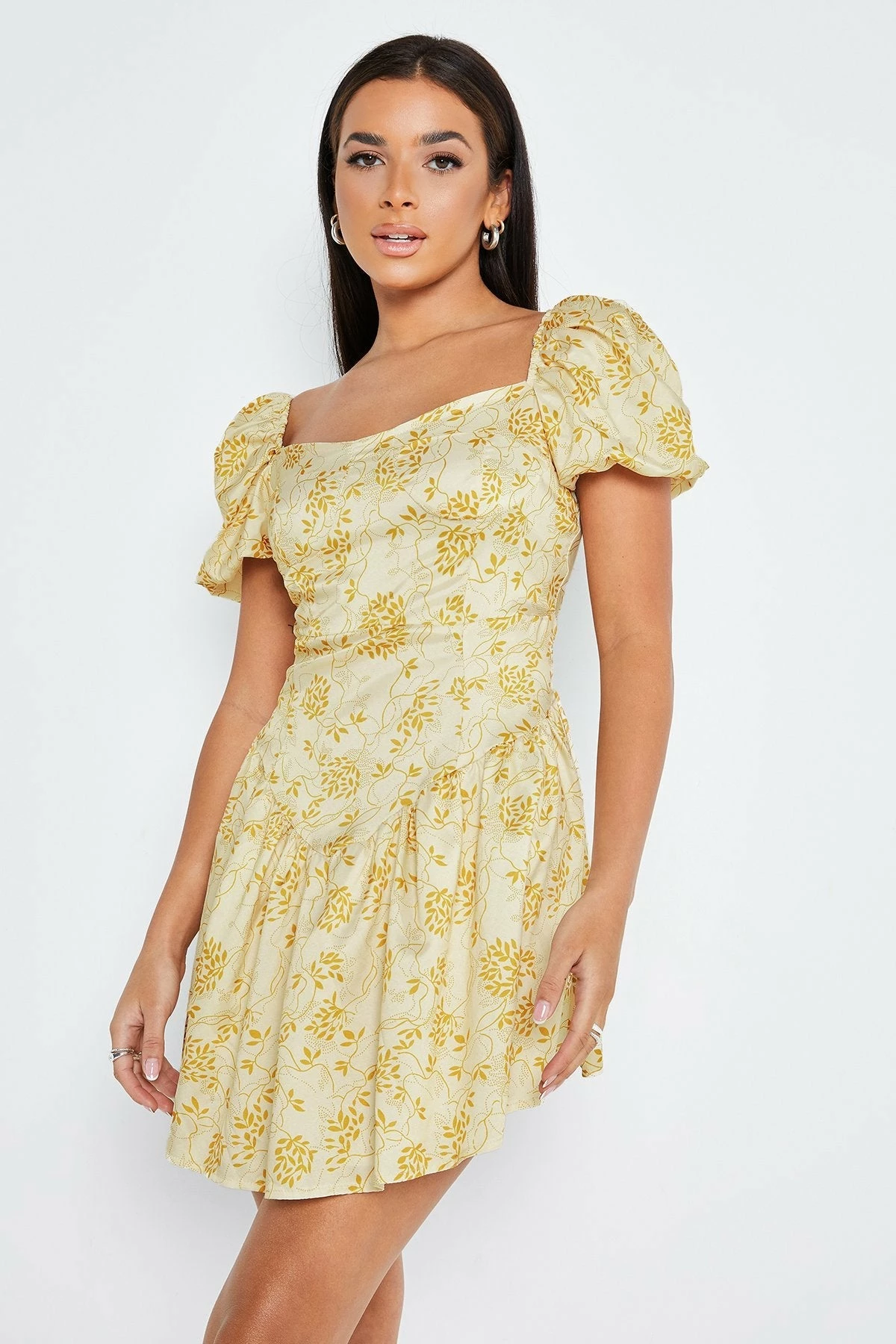 Solado Square Neck Puff Sleeve Cinched Waist Mini Dress 1 Solado Square Neck Puff Sleeve Cinched Waist Mini Dress