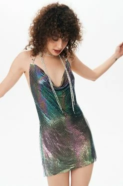 Solado Colorful Chainmail Halter Neck Backless Mini Dress