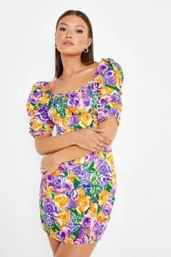 Alternative view of Solado Square Neck Floral Print Puff Sleeve Mini Dress