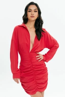 Solado Plunging Neck Ruched Mini Dress