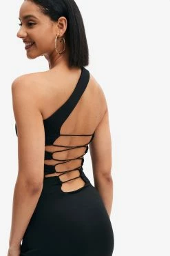 Alternative view of Solado One Shoulder Lace Up Backless Split Hem Mini Dress