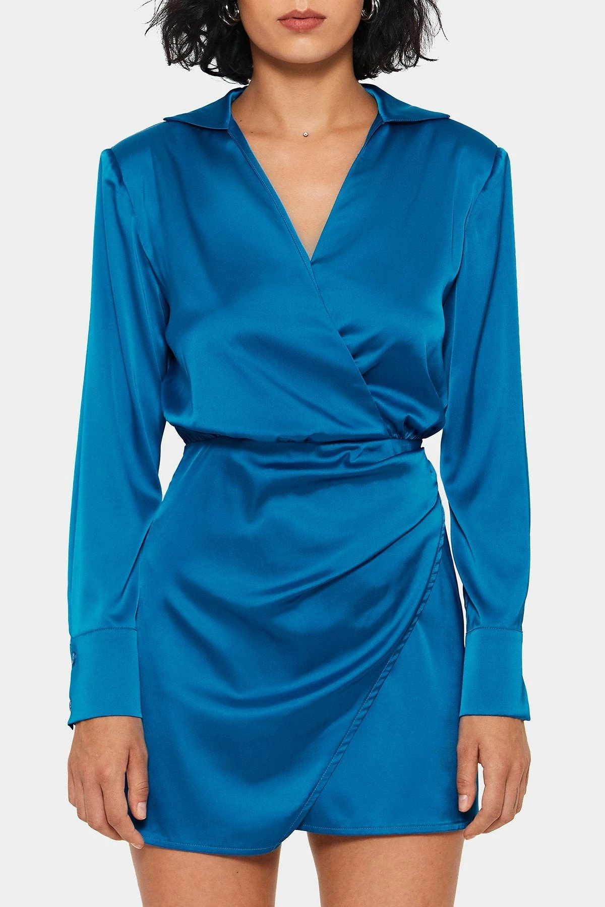 SOLADO Satin Cinched Waist Wrap Hem Long Sleeve Mini Dress 6 SOLADO Satin Cinched Waist Wrap Hem Long Sleeve Mini Dress - Image 6