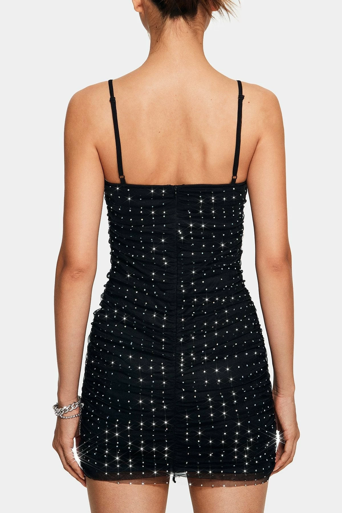 SOLADO Rhinestone Decor Mesh Splicing Keyhole Mini Dress 7 SOLADO Rhinestone Decor Mesh Splicing Keyhole Mini Dress - Image 7