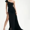 Solado One Shoulder Split Thigh Floor Length Prom Dress Oversleeve
