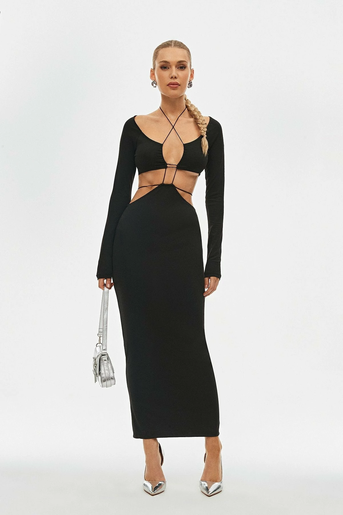 SOLADO Halter Neck Cut Out Long Sleeve Bodycon Dress 1 SOLADO Halter Neck Cut Out Long Sleeve Bodycon Dress