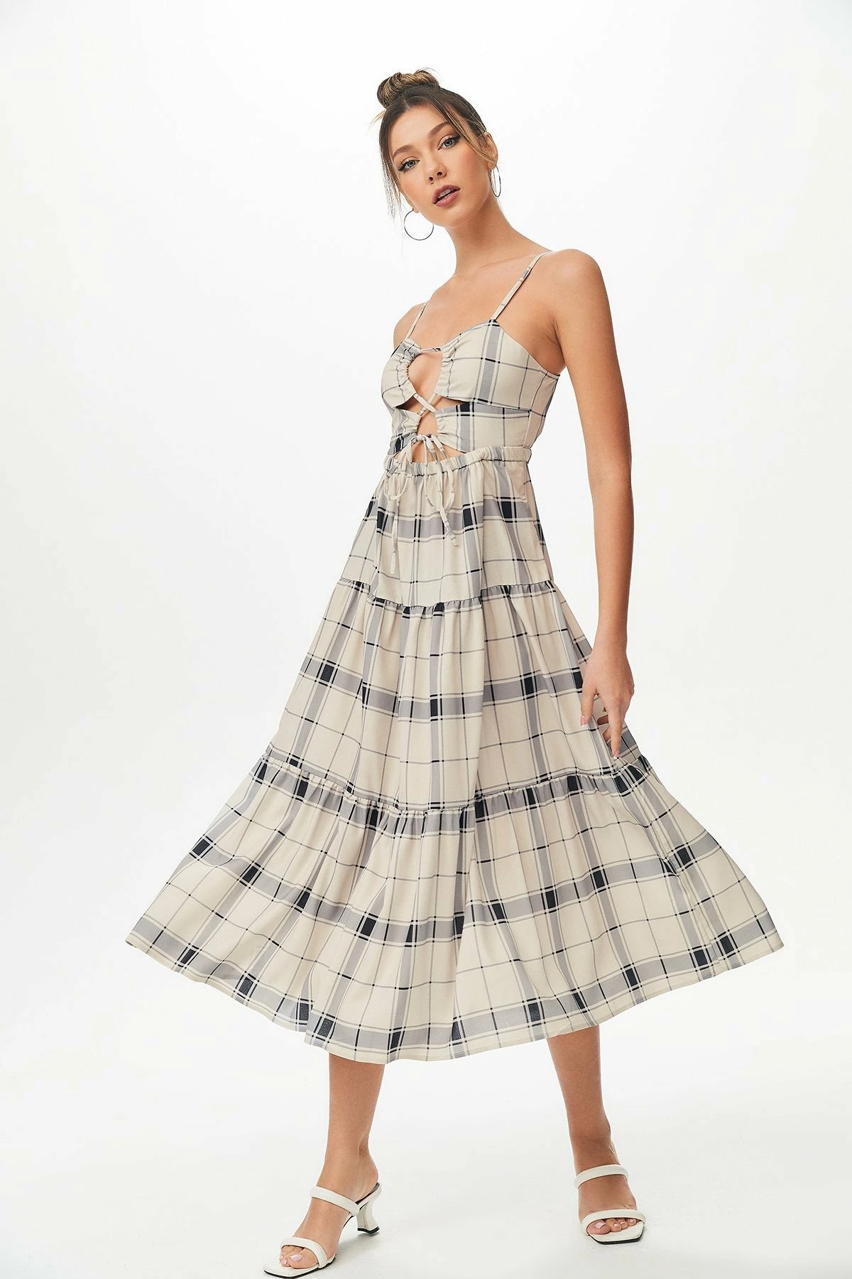 Solado Lace Up Plaid Print Maxi Dress 3 Solado Lace Up Plaid Print Maxi Dress - Image 3